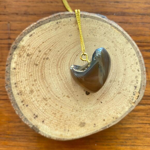 Resin-filled Heart Shaped Stone Necklace with Gold Plated Chain - Picture 10 of 10